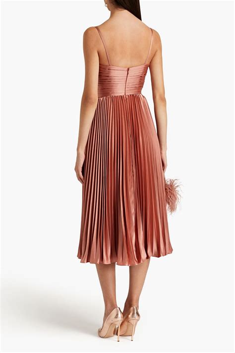 THEIA Allison Pleated Satin Midi Dress THE OUTNET