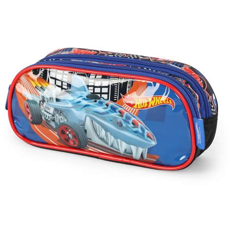 Estojo escolar em poliéster Hot Wheels Azul Luxcel Escolar Kalunga