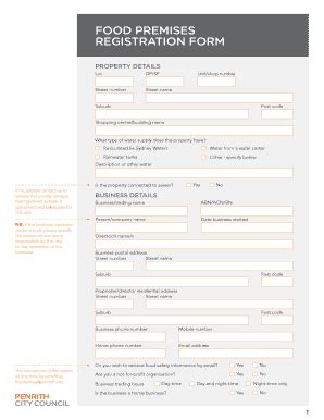 Fillable Online Food Premises Registration Form Penrithcity Nsw Gov