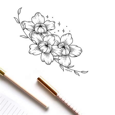 Floral tattoo design, flower tattoo design, drawing, fine line Floral ...