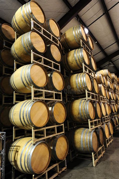 Wine Barrels Stacked In Winery Side Stock Photo Image Of Wine Stacks