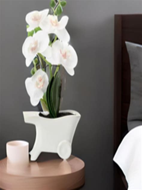 Buy Athome By Nilkamal White Artificial Orchid Cart Potted Plant