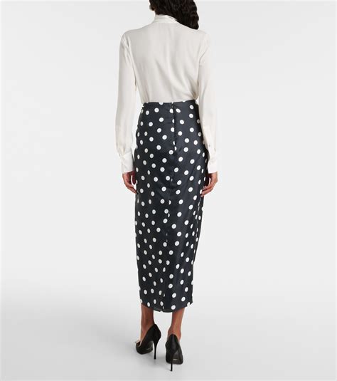 Polka Dot Gathered Satin Midi Skirt In Black Carolina Herrera Mytheresa