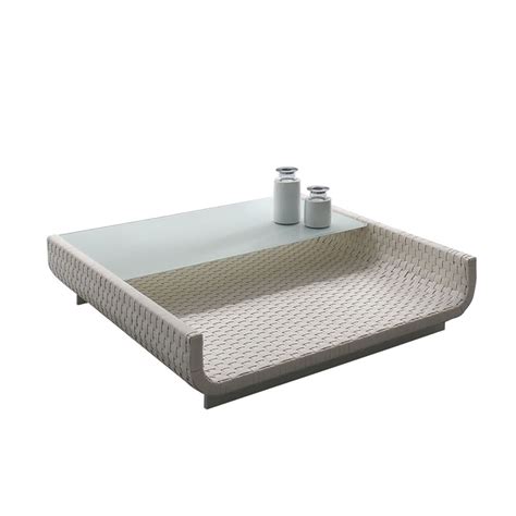 White Square Rattan Outdoor Coffee Table With Frosted Glass Tabletop