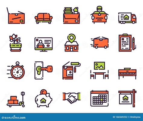 Moving Items Color Linear Icons Set Stock Vector Illustration Of Location Move 166569252