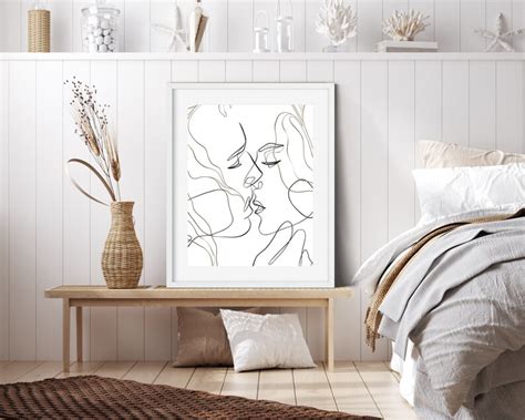 Romantic Love Art Kisses Love Art One Line Couple Art Print Abstract