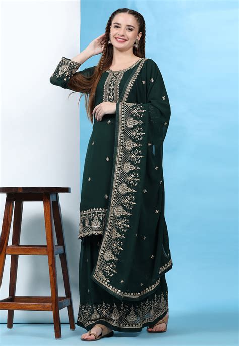 Green Faux Georgette Sharara Suit