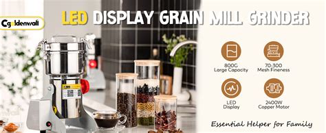 CGOLDENWALL LED Display Grain Mill Grinder Electric 800g Swing Type Dry