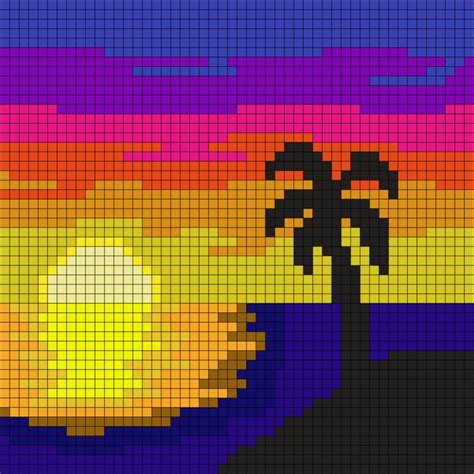 Sunset With Palm Tree Perler Bead Pattern Bead Sprites Misc Fuse