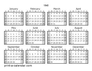 Download 1840 Printable Calendars