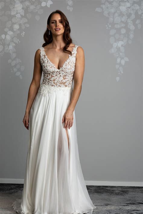 Clara Vinka Design Silk Chiffon Beaded Lace Wedding Gown