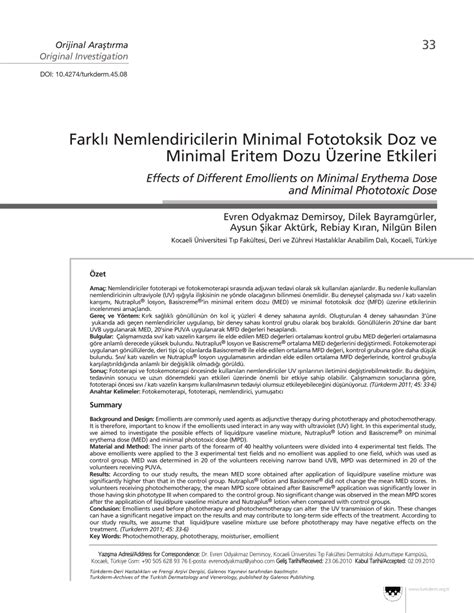 Pdf Effects Of Different Emollients On Minimal Erythema Dose And Minimal Phototoxic Dose