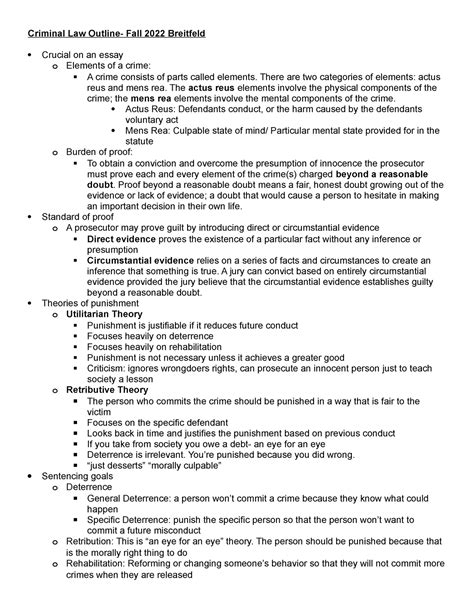 Criminal Law I Outline Criminal Law Outline Fall 2022 Breitfeld