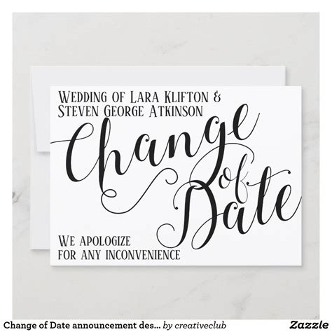 Change of Date announcement design | Zazzle