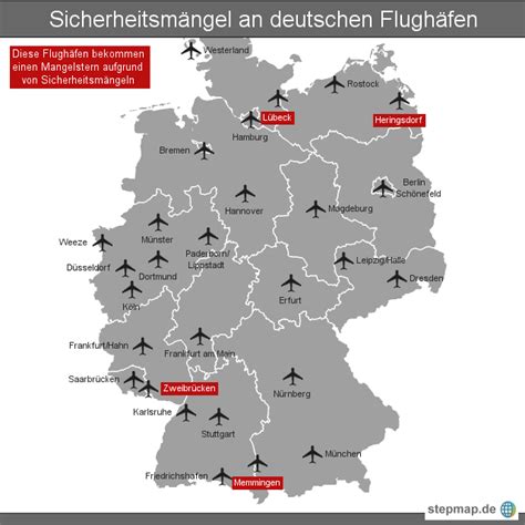 StepMap Sicherheitsmängel an deutschen Flughäfen Landkarte für