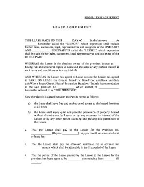 Fillable Online Arunachalpwd Model Lease Agreement Document For Leasing