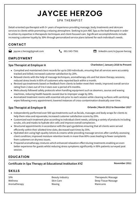 Spa Therapist Resume Cv Example And Writing Guide