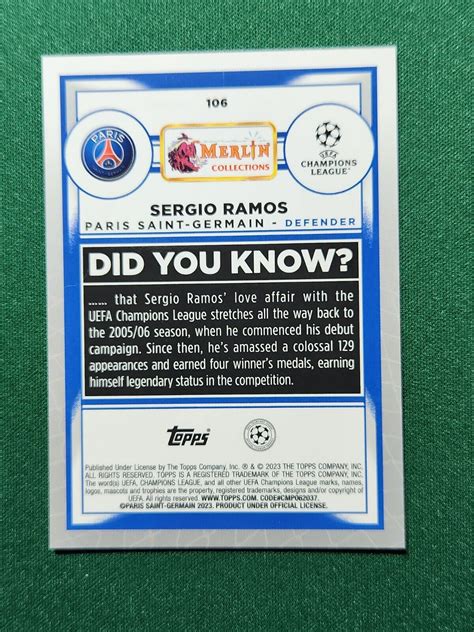 Topps Merlin Chrome Uefa Sergio Ramos Paris Saint Germain