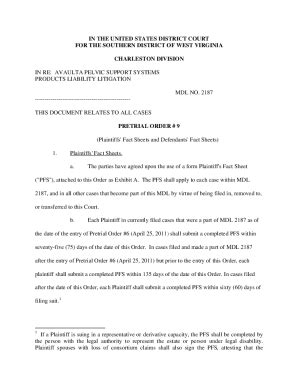 Fillable Online MDL 2187Pretrial Order 90 REVISED Short Form Fax