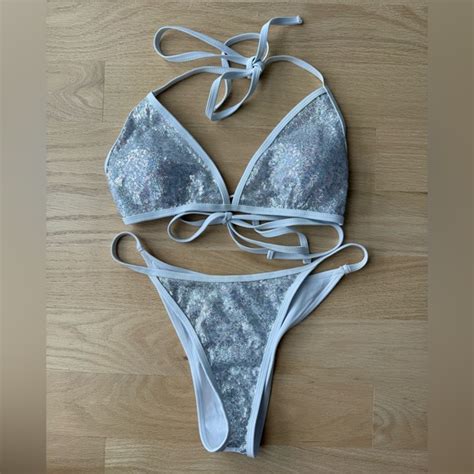 SHEIN Swim White Iridescent Sequin Bikini Poshmark