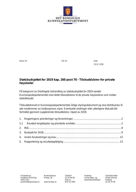 Tilskuddsbrev til private høyskoler 2019 Kudos