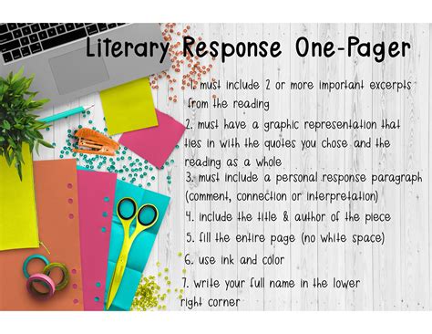 Literary Response One Pager Activity Too Cool For Middle School