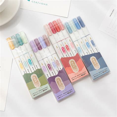 Pcs Set Morandi Color Double Sided Highlighter Set Painting Pen Note