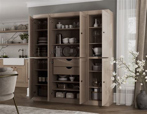 Solid Wood Pantry Cabinet - 71.5" Tall x 65" Wide - Beige, Wooden