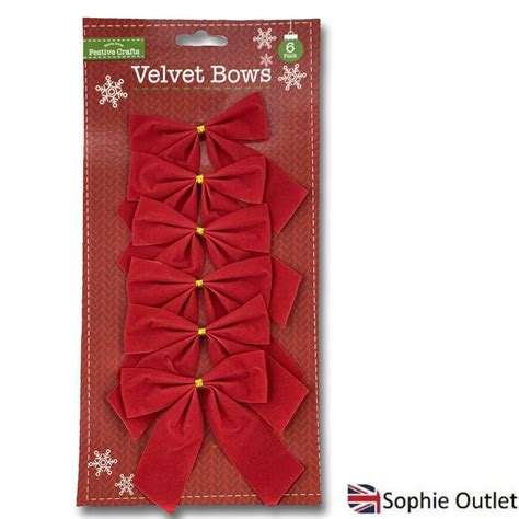 6 X Pack Red Velvet Bows Christmas Deco Home Office Tree Craft Wrap Xmas Bow Uk Ebay