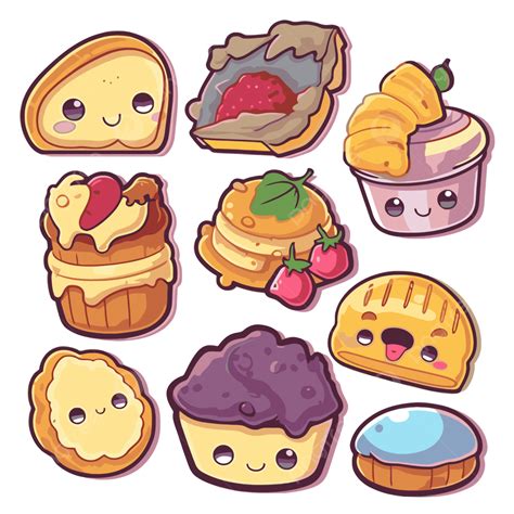 Set Of Cute Images Including Doughnuts And Pastries Vector Clipart