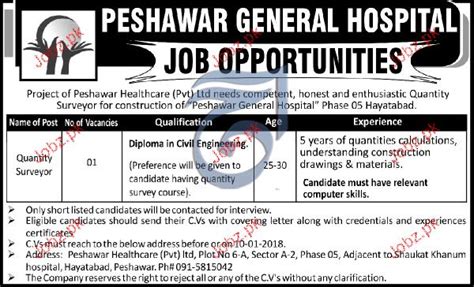 Peshawar General Hospital Jobs Job Advertisement Pakistan