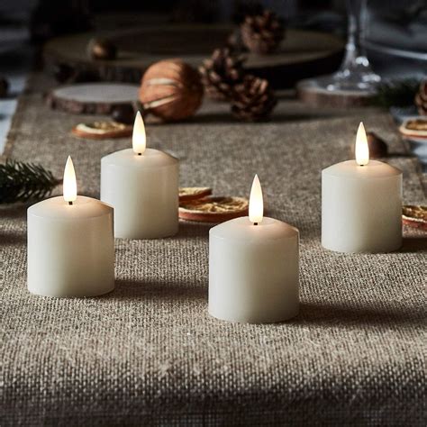 Lights4fun Set Of 4 Truglow™ Votive Tea Lights Battery Led Flameless With Timer 55cm Real Ivory