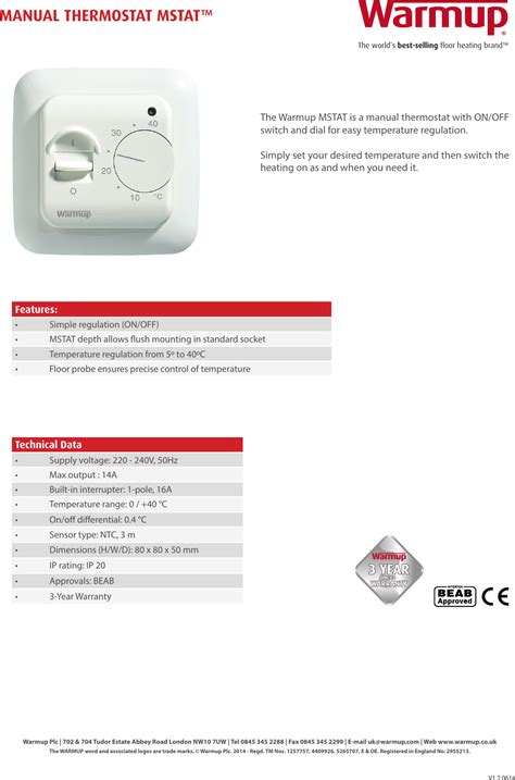 Mstat Thermostat Tech Sheet