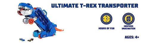 Hot Wheels City Toy Car Track Set Ultimate T Rex Transporter Hauler