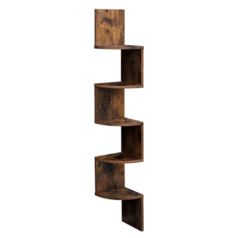 Buy Vasagle Corner Shelf 5 Tier Floating Wall Shelf With Zigzag Design Bookshelf Rustic Brown