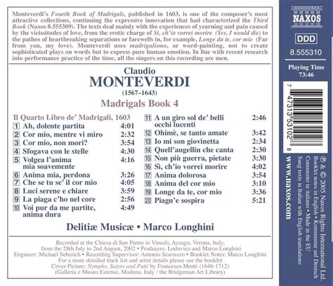 Monteverdi Madrigals Book 4 Delitiae Musicae CD Album Muziek