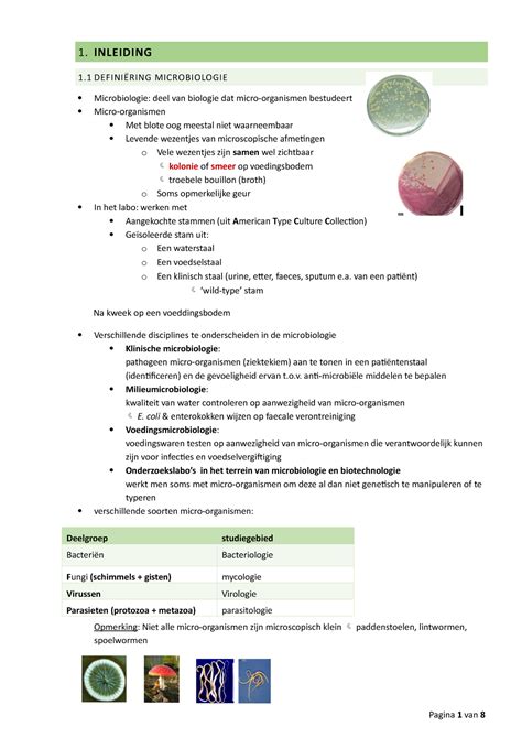 Deel 1 Inleiding Samenvatting Hoofdstuk 1 Microbiologie HoGent