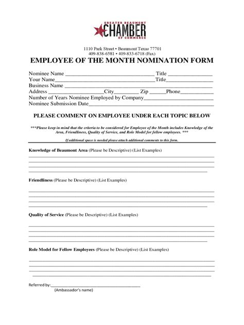 Employee Of The Month Nomination Form Free Templates In Pdf Word