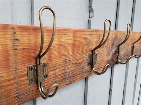 Rustic Wood Coat Rack Antique Brass Wire Coat Hooks Reclaimed Wood