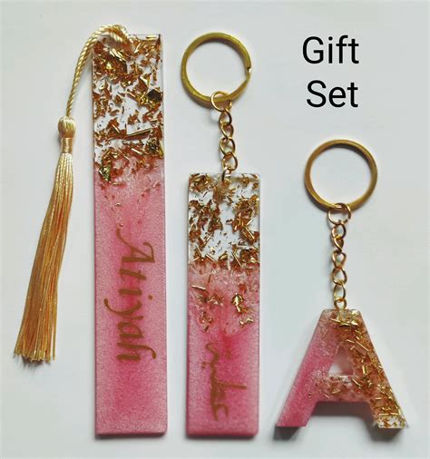 Personalised Resin Bookmark Keyring Letter Keychain Set Etsy