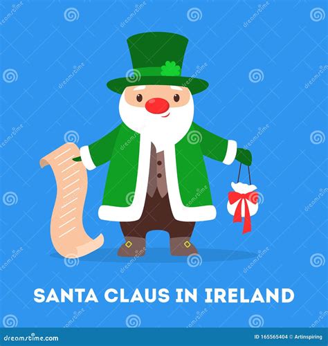 Cute Funny Santa Claus Wearing National Costume Of Ireland Stock