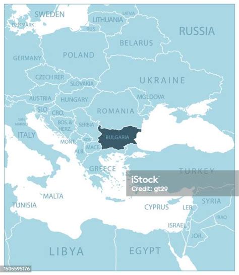 Bulgaria Blue Map With Neighboring Countries And Names Stock ...