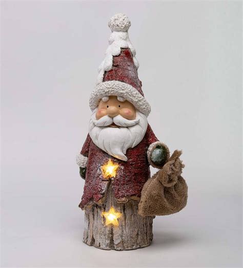 Indooroutdoor Holiday Lighted Woodland Santa Statue Plow And Hearth