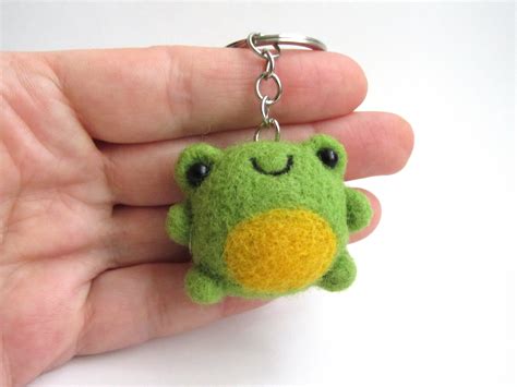 Little Cute Kawaii Frog Keychain Needle Felted Frog Keyring Etsy