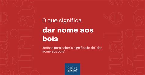 O Que Significa Dar Nome Aos Bois Qual O Significado De Dar Nome Aos