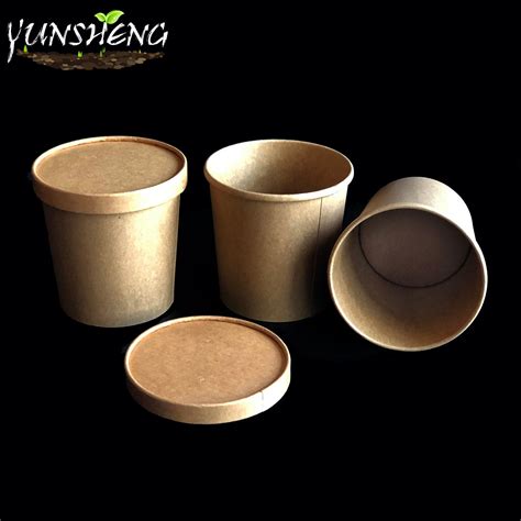 Disposable Food Grade Kraft Paper Soup Cup With Paper Lids China Soup