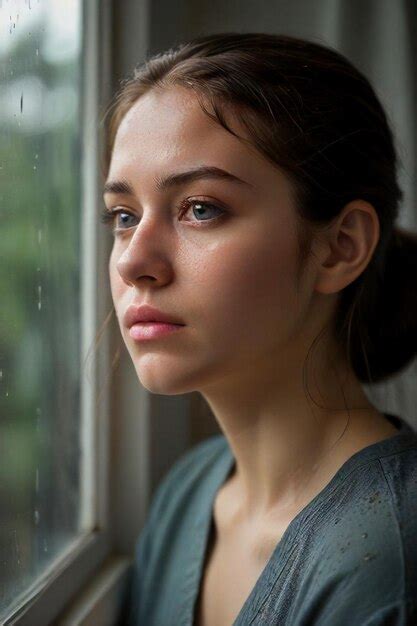 Premium Photo | Somber Rainy Scene Expressive Portrait of Sad Woman by ...