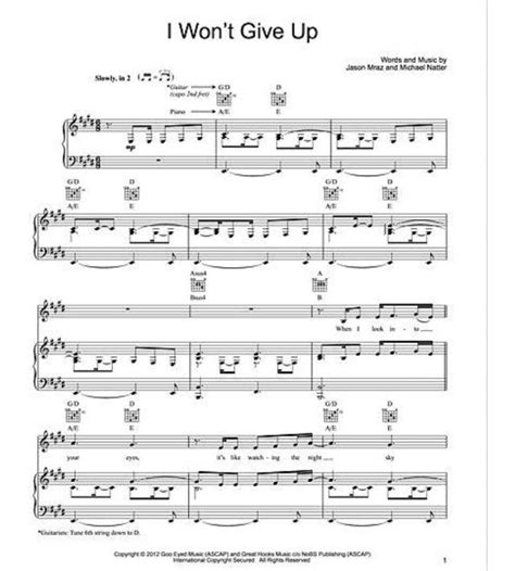 I Wont Give Up Jason Mraz Sheet Music I Wont Give Up Digital Sheet Music