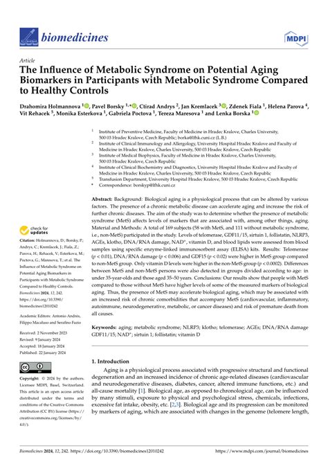 Pdf The Influence Of Metabolic Syndrome On Potential Aging Biomarkers