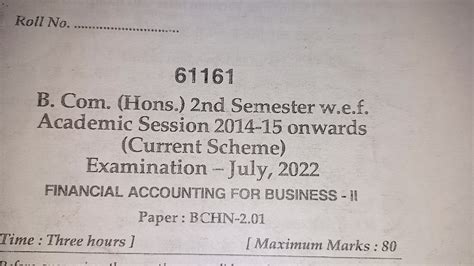 B Hons Nd Sem Financial Accounting For Business Question Paper